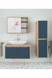 Alfa Banyo ESLA 80+35 cm Boy dolaplı -MDF-lavabolu banyo dolabı takımı- HAZIR KURULU - 1