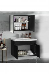 Alfa Banyo Viola Siyah 80 cm Aynalı banyo dolabı-lavabolu banyo dolabı takımı - 1