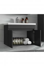 Viola Antrasit 80 Cm Mdf Aynalı Banyo Dolabı-Lavabolu Banyo Dolabı Takımı- - 3