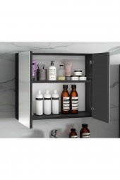 Viola Antrasit 80 Cm Mdf Aynalı Banyo Dolabı-Lavabolu Banyo Dolabı Takımı- - 4