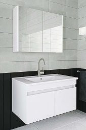 Alfa Banyo Viola Beyaz 80 Cm Ayna Dolaplı Seramik Lavabolu Mdf Banyo Dolabı Seti - 1