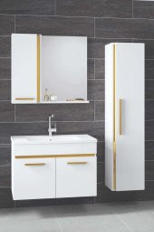 YENİ GOLD BEYAZ (80+35) 115 cm Boy Dolaplı Banyo Takımı- HAZIR KURULU - 1