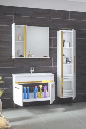 YENİ GOLD BEYAZ (80+35) 115 cm Boy Dolaplı Banyo Takımı- HAZIR KURULU - 2