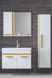 YENİ GOLD BEYAZ (80+35) 115 cm Boy Dolaplı Banyo Takımı- HAZIR KURULU - 3