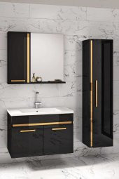 Yeni Gold SİYAH (80+35) 115 Cm Boy Dolaplı Banyo Takımı-HAZIR KURULU - 3