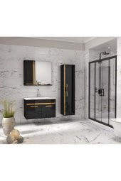 Yeni Gold SİYAH (80+35) 115 Cm Boy Dolaplı Banyo Takımı-HAZIR KURULU - 4