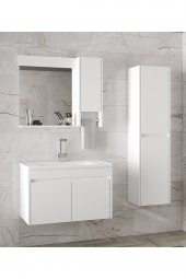 Alfa Banyo Estella-OA Beyaz 80+35 cm Mdf-Aynalı Boy Dolaplı-Lavabolu Banyo Dolabı - 1