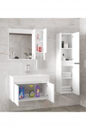 Alfa Banyo Estella-OA Beyaz 80+35 cm Mdf-Aynalı Boy Dolaplı-Lavabolu Banyo Dolabı - 2
