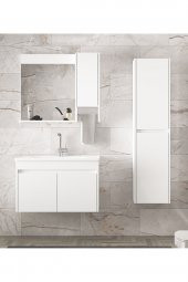 Alfa Banyo Estella-OA Beyaz 80+35 cm Mdf-Aynalı Boy Dolaplı-Lavabolu Banyo Dolabı - 3