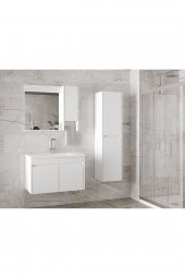 Alfa Banyo Estella-OA Beyaz 80+35 cm Mdf-Aynalı Boy Dolaplı-Lavabolu Banyo Dolabı - 4