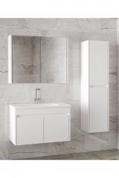 Alfa Banyo Estella-EA Beyaz 80+35 cm Mdf-Aynalı Boy Dolaplı-Lavabolu Banyo Dolabı -- HAZIR KURULU - 1