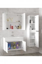 Alfa Banyo Estella-EA Beyaz 80+35 cm Mdf-Aynalı Boy Dolaplı-Lavabolu Banyo Dolabı -- HAZIR KURULU - 2