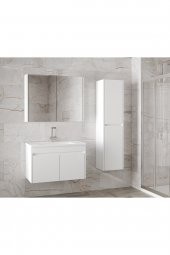 Alfa Banyo Estella-EA Beyaz 80+35 cm Mdf-Aynalı Boy Dolaplı-Lavabolu Banyo Dolabı -- HAZIR KURULU - 3