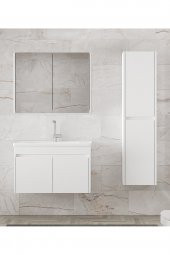 Alfa Banyo Estella-EA Beyaz 80+35 cm Mdf-Aynalı Boy Dolaplı-Lavabolu Banyo Dolabı -- HAZIR KURULU - 4