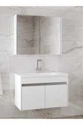 Alfa Banyo VİSENTE-EA BEYAZ 80 cm MDF-Aynalı-lavabolu banyo dolabı takımı-- HAZIR KURULU- - 1