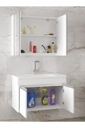 Alfa Banyo VİSENTE-EA BEYAZ 80 cm MDF-Aynalı-lavabolu banyo dolabı takımı-- HAZIR KURULU- - 2