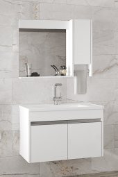 VİSENTE-OA BEYAZ 80 cm MDF-Aynalı-lavabolu banyo dolabı takımı-- HAZIR KURULU - 1