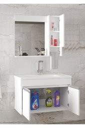 VİSENTE-OA BEYAZ 80 cm MDF-Aynalı-lavabolu banyo dolabı takımı-- HAZIR KURULU - 2