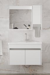 VİSENTE-OA BEYAZ 80 cm MDF-Aynalı-lavabolu banyo dolabı takımı-- HAZIR KURULU - 3
