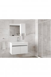 VİSENTE-OA BEYAZ 80 cm MDF-Aynalı-lavabolu banyo dolabı takımı-- HAZIR KURULU - 4