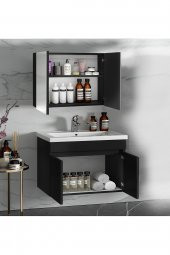 Viola Siyah-65 cm MDF-Hazır kurulu-aynalı lavabolu banyo dolabı takımı - 1