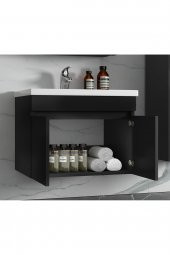 Viola Siyah-65 cm MDF-Hazır kurulu-aynalı lavabolu banyo dolabı takımı - 2