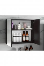Viola Siyah-65 cm MDF-Hazır kurulu-aynalı lavabolu banyo dolabı takımı - 3