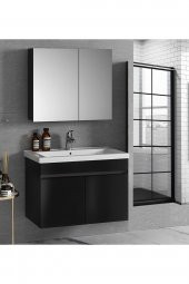 Viola Siyah-65 cm MDF-Hazır kurulu-aynalı lavabolu banyo dolabı takımı - 4