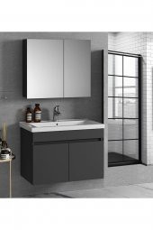 Viola Antrasit 65 cm MDF-Hazır kurulu-aynalı lavabolu banyo dolabı takımı - 1