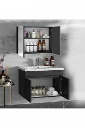 Viola Antrasit 65 cm MDF-Hazır kurulu-aynalı lavabolu banyo dolabı takımı - 2