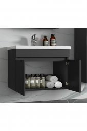 Viola Antrasit 65 cm MDF-Hazır kurulu-aynalı lavabolu banyo dolabı takımı - 3