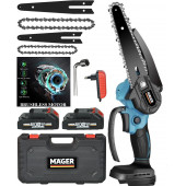 Mager Çift  Akülü Kömürsüz Motor Extra Konfor 88 Watt 10 Ah Zincirli Çift Pala Dal Budama Makinası - 1