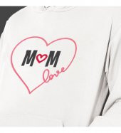 Anneler Günü "Love Mom" Baskılı Kapşonlu Beyaz Unisex Sweatshirt HK2624 thumbnail 2