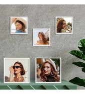Anneler Günü Özel Foto Baskılı Yapışkanlı Sök Tak Beyaz Pola Çerçeveler 12x12cm - 5'li Paket HK2665 - 1