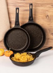 OMS 3255 Fry Pan Döküm Granit 3 Parça Tava Seti Siyah (20-24-28 cm) - 1