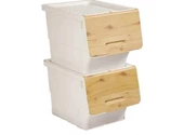 Motek  Patateslik Soğanlık Tekerlekli Organizer Çok Amaçlı Saklama Kutusu 2X33 Lt Bambu+Krem - 4