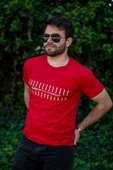 Erkek Kırmızı Çizgi Baskılı Normal Kesim Bisiklet Yaka Erkek Tişört 22ETSHMROS - 3