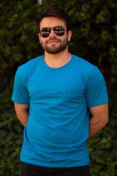 Erkek Turkuaz El Yazısı İmza Baskı Kısa Kollu Bisiklet Yaka Erkek T-Shirt 22ETSHEYAZ - 3