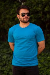 Erkek Turkuaz El Yazısı İmza Baskı Kısa Kollu Bisiklet Yaka Erkek T-Shirt 22ETSHEYAZ - 4