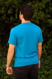 Erkek Turkuaz El Yazısı İmza Baskı Kısa Kollu Bisiklet Yaka Erkek T-Shirt 22ETSHEYAZ - 6