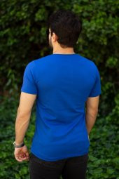 Erkek Mavi El Yazısı İmza Baskı Kısa Kollu Bisiklet Yaka Erkek T-Shirt 22ETSHEYAZ - 4