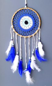 Nazar Boncuğu Desenli Kuş Tüylü El Yapımı Düş Kapanı Duvar Süsü thumbnail 1