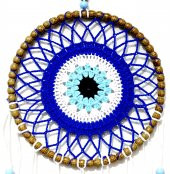 Nazar Boncuğu Desenli Kuş Tüylü El Yapımı Düş Kapanı Duvar Süsü thumbnail 2