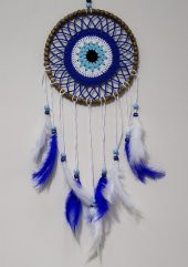 Nazar Boncuğu Desenli Kuş Tüylü El Yapımı Düş Kapanı Duvar Süsü thumbnail 3