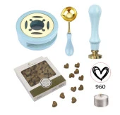 Davetiye Mum Mühürü Uygulama Seti Mavi Renk 960 Kalp thumbnail 1