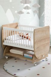 Babywhen Bw1031 - Sallanır Tekerlekli Sepet Bebek Beşik 50x90 Ahşap - 2