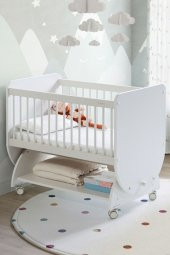 Babywhen BW1030 - Tekerlekli Sallanır Sepet Bebek Beşik Beyaz 50x90 - 1