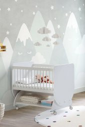 Babywhen BW1030 - Tekerlekli Sallanır Sepet Bebek Beşik Beyaz 50x90 - 2