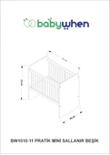 Babywhen BW1011 - Pratik Sallanır Mini Sepet Bebek Beşik 50x90 Ahşap - 6
