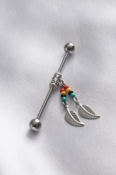Erb 316L Cerrahi Çelik Gümüş Renk Rasta Model Köprü Piercing - 1
